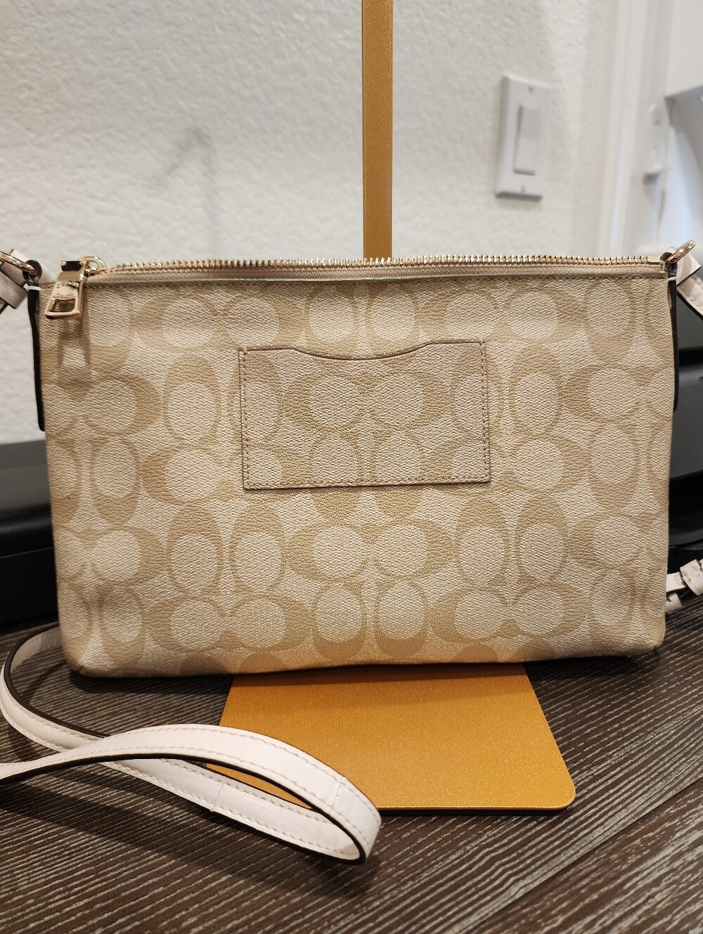 Coach Signature Tan Crossbody Bag with White Trim - Picture 14 of 16